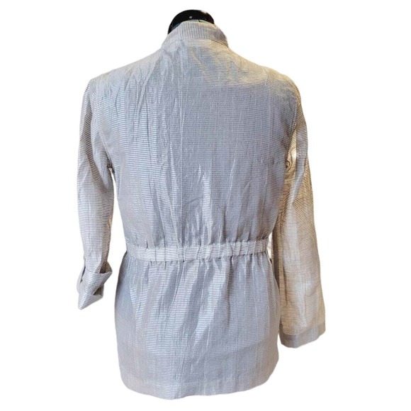 Chicos Metallic Striped Linen Blend Utility Jacket Silver Tan Size 0 Small - Picture 4 of 8